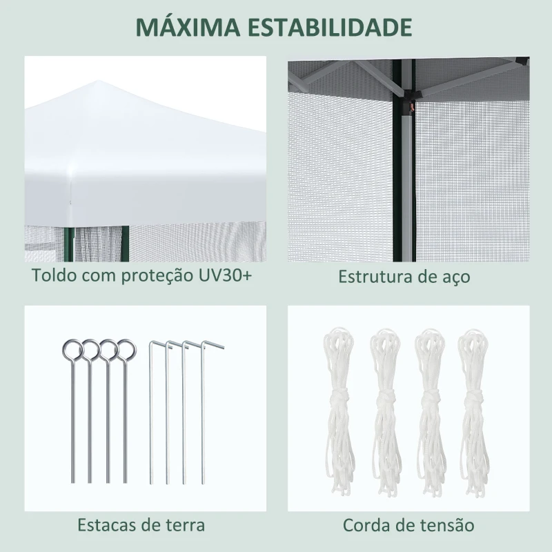 Outsunny Tenda Dobrável Tenda de Jardim com Proteção UV30 Altura Ajustável em 3 Níveis 2 Janelas e Bolsa de Transporte 2,7x2,7cm Branco e Verde