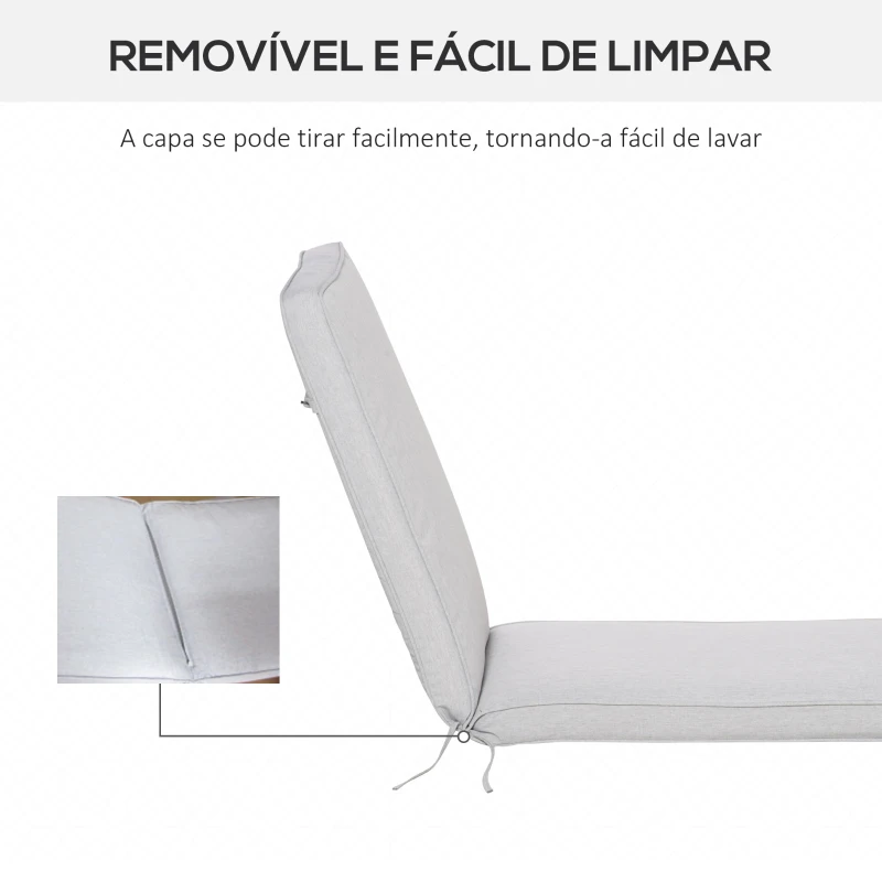 Outsunny Conjunto de 2 Almofadas para Espreguiçadeira de Exterior 183x55x7cm Amovíveis Laváveis e Acolchoadas Almofadas de Algodão para Cadeiras de jardim Terraço Varanda Cinza Claro