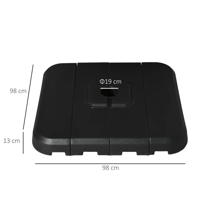 Outsunny Base para Chapéu de Sol de 4 Peças Recarregável com Água 90kg Areia 130kg Pesos para Base Cruzada de Chapéu de Sol para Jardim Terraço Pátio 98x98x13cm Preto