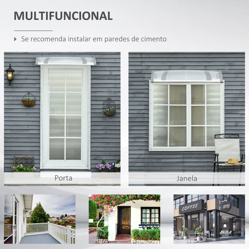 Outsunny Marquise de Proteção 110x60cm Marquise Exterior para Portas e Janelas contra o Sol e Chuva com Suporte de PP Policarbonato Cinza