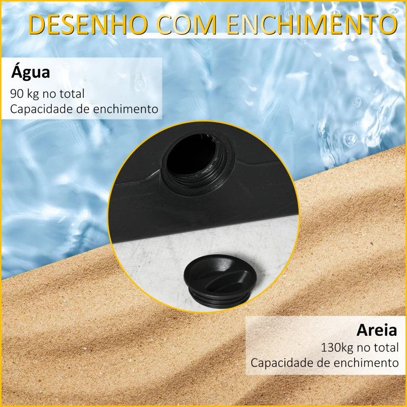 Outsunny Base para Chapéu de Sol de 4 Peças Recarregável com Água 90kg Areia 130kg Pesos para Base Cruzada de Chapéu de Sol para Jardim Terraço Pátio 98x98x13cm Preto