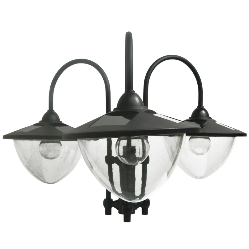 Outsunny Candeeiro Solar de Jardim com 18 Luzes LED Branco Frio 6000K Impermeável IP44 Sensor de Noite e Base em Forma de Floreira Candeeiro de Exterior para Terraço Pátio 60x55x189cm Preto