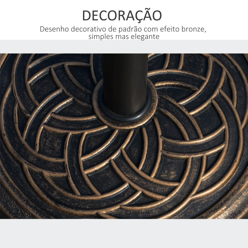 Outsunny Base Chapéu de Sol de Jardim Suporte para Chapéu de Sol Redondo para Mastros de 38mm/48mm Resina e Aço para Terraço Pátio Exterior Ø45x33cm Bronze
