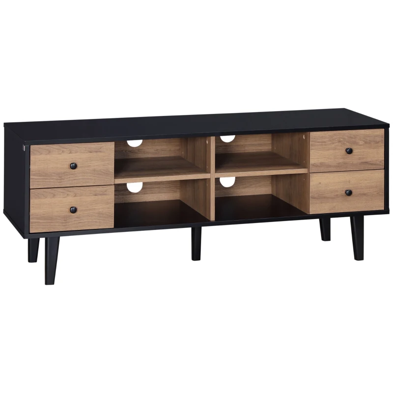 HOMCOM Móvel de TV para Televisores de até 60 Polegadas com 4 Gavetas e 4 Prateleiras Abertas 130x40x50cm Madeira e Preto