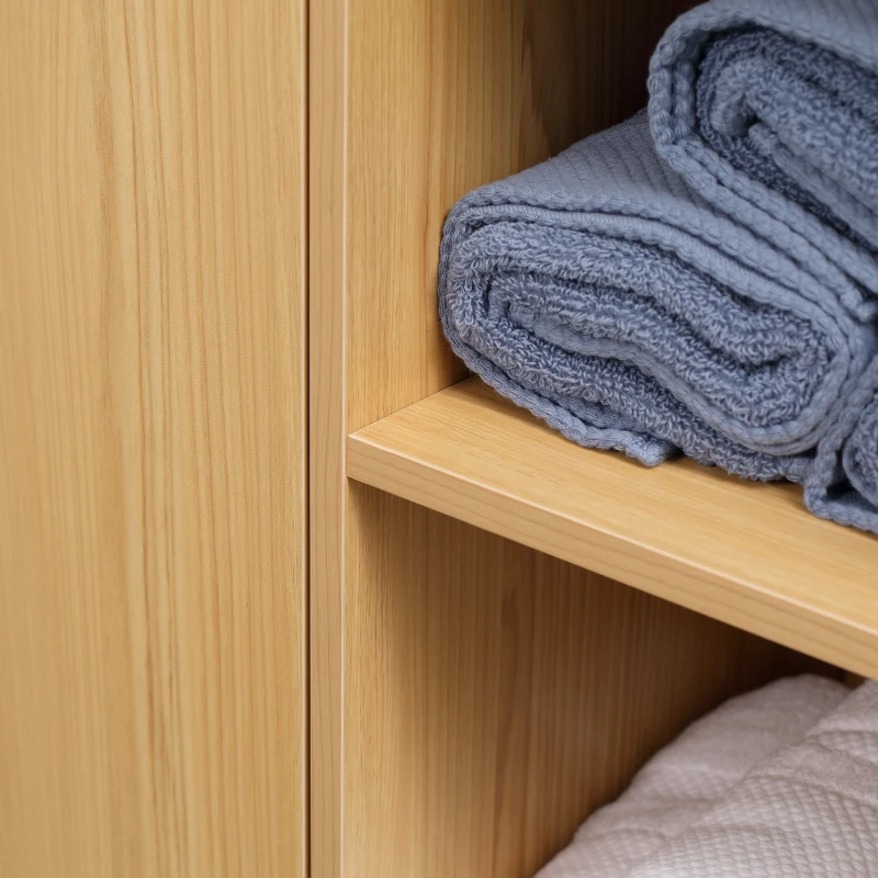 kleankin Armário Auxiliar Casa de Banho com 1 Porta e 3 Prateleiras Abertas Móvel Auxiliar Estilo Industrial 60x28x80cm Carvalho