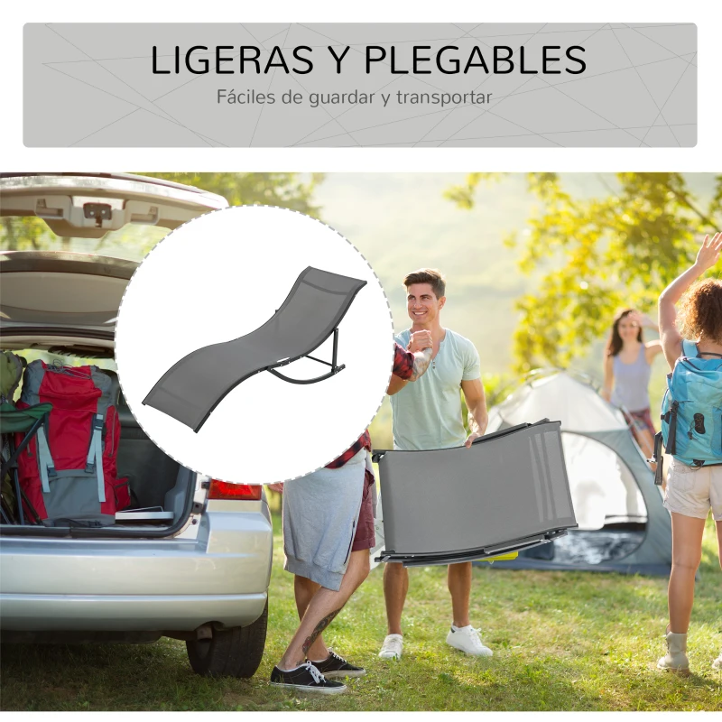 Outsunny Conjunto 2 Espreguiçadeiras Ergonômicas Dobráveis em Forma de S com Estrutura de Alumínio Textilene para Piscina Pátio Jardim e Varanda 165x61x63cm Cinza