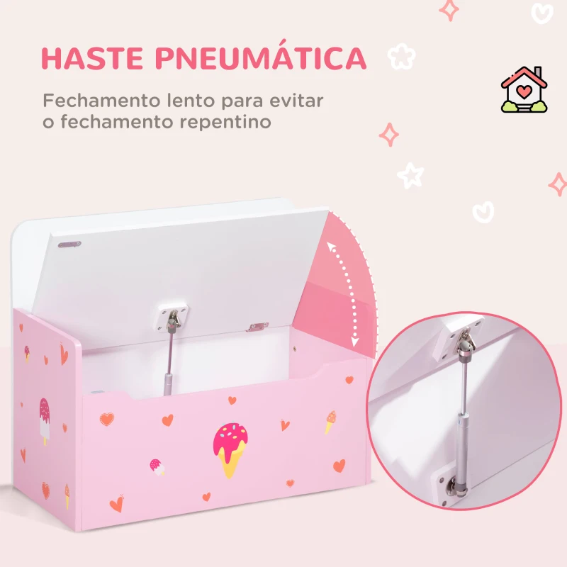 ZONEKIZ Baú Infantil 2 em 1 Baú de Armazenamento Organizador de Brinquedos com Tampa de Fechamento Seguro 60x30x50cm Rosa