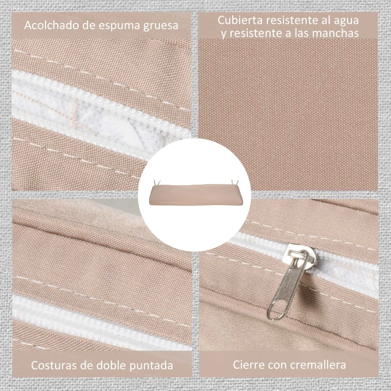 Outsunny Almofada para Banco de Exterior 110x46x5cm Capa Removível e Lavável Almofada Acolchoada para Banco Duplo de Jardim Terraço Bege Escuro