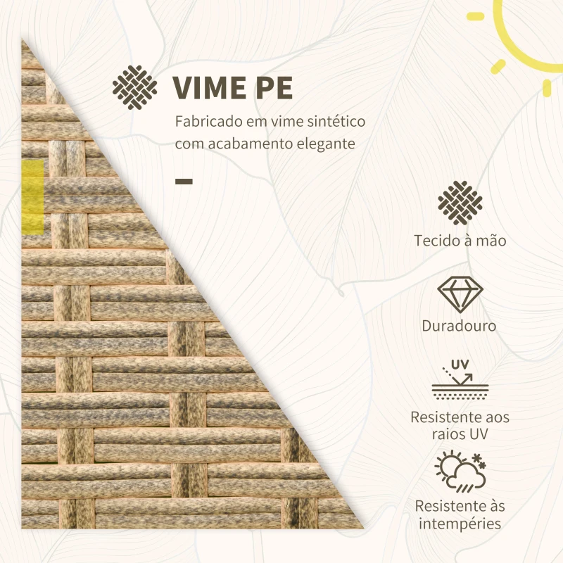 Outsunny Conjunto de Poltronas e Mesa de Centro de Vime com Almofadas Acolchoadas e Estrutura de Aço 46x46x48cm e 59x71x80cm Marrom Claro