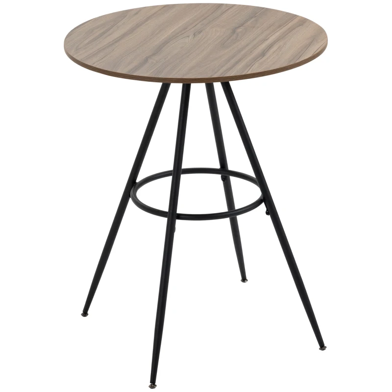 HOMCOM Mesa de Bar Redonda Mesa Alta de Bar com Bancada de Melamina e Pés de Aço Ø75x91 cm Marrom e Preto
