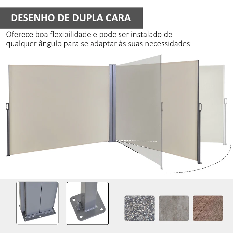 Outsunny Toldo Lateral Retrátil 600x160cm Toldo de Privacidade Extensível com Ângulo Ajustável e Proteção UV+50 para Jardim Balção Terraço Bege