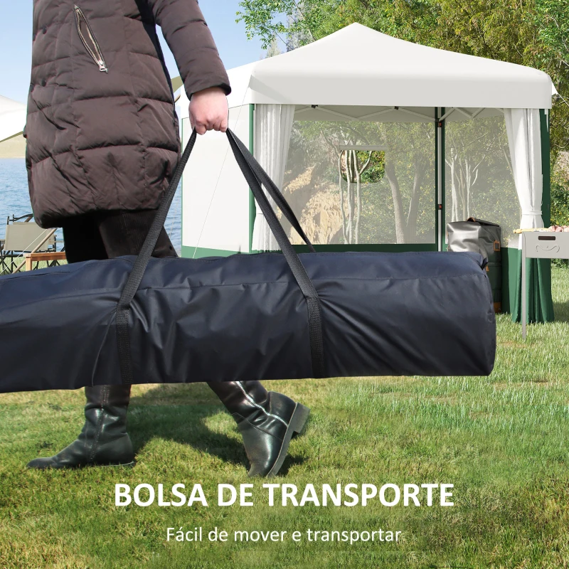 Outsunny Tenda Dobrável Tenda de Jardim com Proteção UV30 Altura Ajustável em 3 Níveis 2 Janelas e Bolsa de Transporte 2,7x2,7cm Branco e Verde
