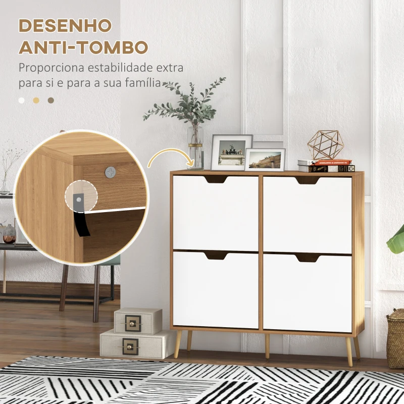 HOMCOM Sapateira para 16 Pares de Sapatos com 4 Gavetas e Prateleiras Ajustáveis 95x26x95 cm Madeira