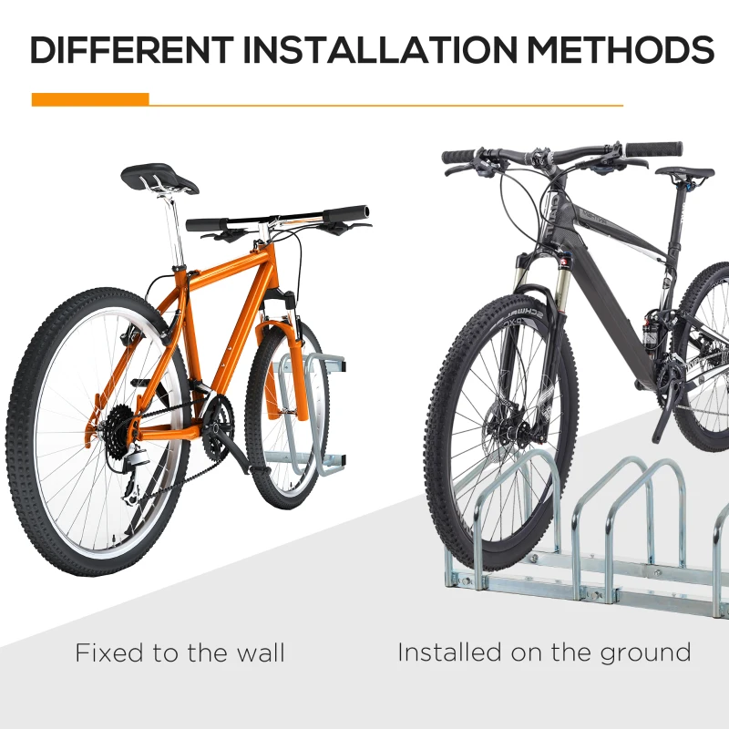 HOMCOM Estacionamento para 5 Bicicletas Suporte de Aço para Estacionar Bicicletas no Chão para Interior e Exterior 145x33x27cm Prata