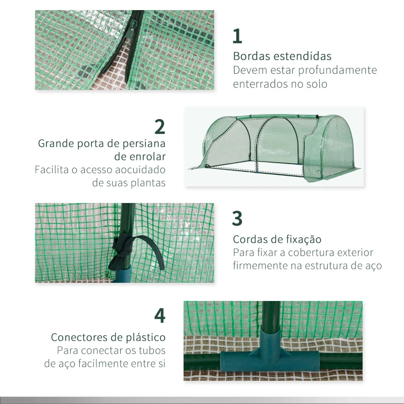 Outsunny Estufa de Jardim 200x100x80 cm para Cultivo de Plantas Sementes Estufa com Estrutura de Aço e Cobertura de Plástico Verde