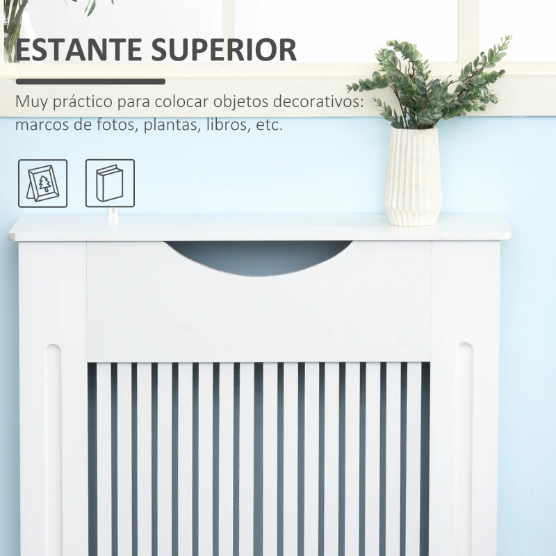 HOMCOM Cobertura Radiador 78x19x82cm Cobertura Radiador de MDF Moderno com Prateleira Carga 10kg e Dispositivo Anti Rolamento para Sala de Estar Dormitório Branco