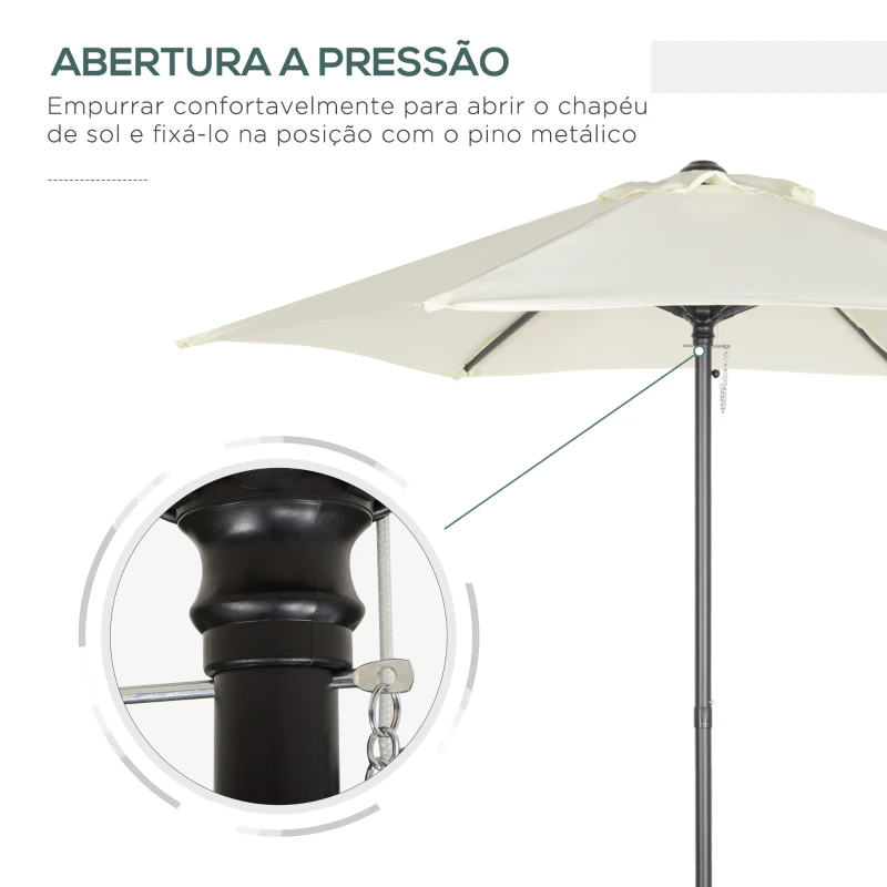 Outsunny Chapéu de Sol de Jardim Ø2x2 m Chapéu de Sol com Mastro de Alumínio Manivela Teto com Ventilação Suporte de Fixação e Desmontável para Terraço Pátio Exterior Bege