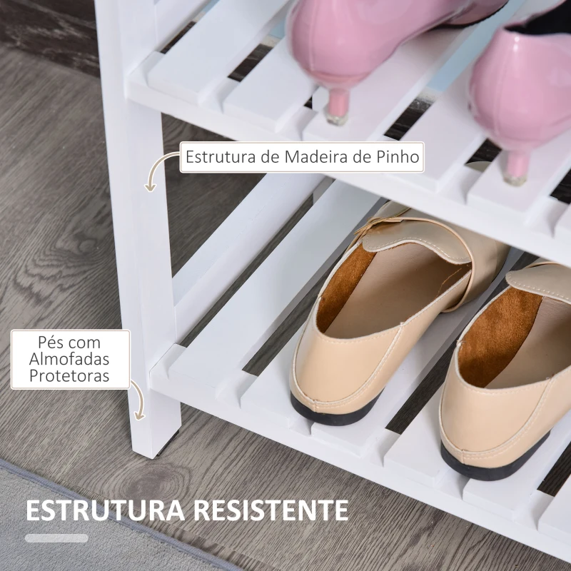 HOMCOM Sapateira de Madeira de 3 Níveis para até 9 Pares de Sapatos para Entrada Corredor Dormitório 70x26x57,5cm Branco