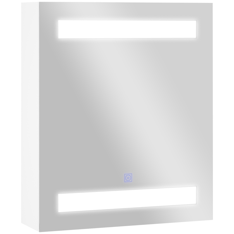HOMCOM Armário Casa de Banho com Espelho e Luz LED 2 Prateleiras de Armazenamento e Interruptor Tátil 50x15x60cm Branco