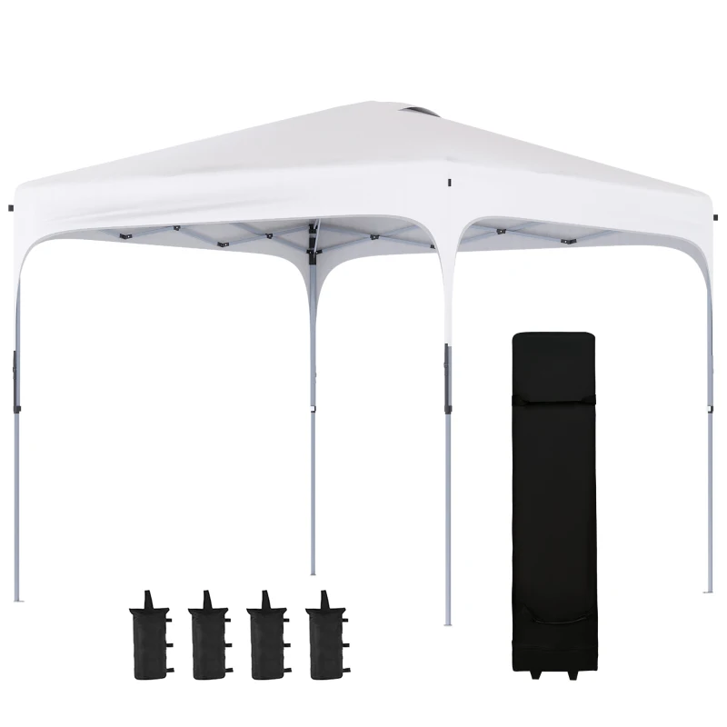 Outsunny Tenda Dobrável 2,5x2,5x2,68cm Tenda de Jardim com Proteção UV 50+ Altura Ajustável com 4 Bolsas de Areia e Bolsa de Transporte para Acampamento Festas Pátio Branco