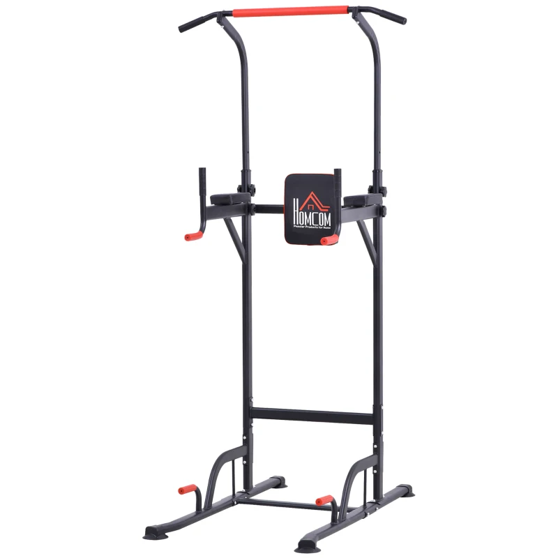 HOMCOM Torre de Exercícios Estação Multifuncional Altura Ajustável com 7 Orifícios para Treinamento Fitness para Casa Academia Escritório Carga Máxima 120kg 123x98x189-239cm Preto e Vermelho