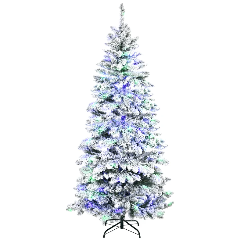 HOMCOM Árvore de Natal 210 cm com 250 Luzes LED Árvore de Natal Nevada com 829 Ramos e Base Dobrável Ø112x210 cm Verde