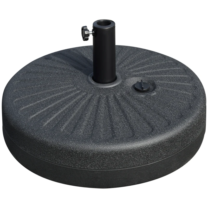 Outsunny Base de Chapéu de Sol de Jardim Recarregável de Água 22kg Suporte de Chapéu de Sol Redondo para Mastros de 38mm/48mm Portátil para Terraço Pátio Ø51x28cm Preto