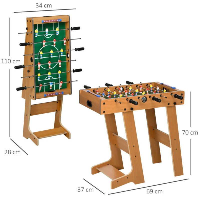 HOMCOM Mesa de Matraquilho para Crianças e Adultos Matraquilho 69x37x70cm com 2 Bolas 6 Hastes Metálicas 2 Placares de Pontos 18 Jogadores Pés Dobrável para Familias Festas Madeira