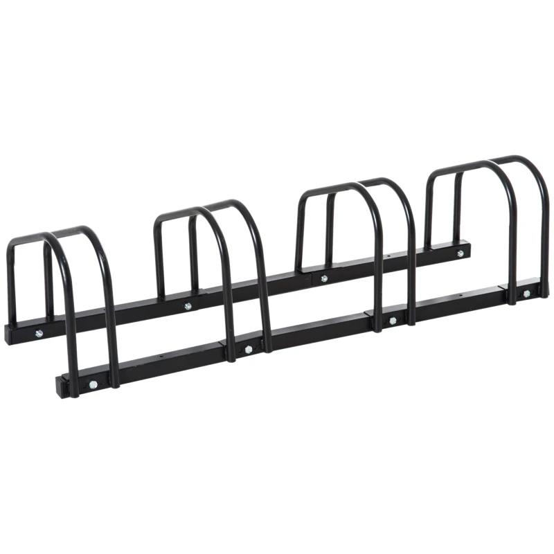 HOMCOM Estacionamento para 4 Bicicletas Suporte de Aço para Estacionar Bicicletas no Chão para Interior e Exterior 110x33x27 cm Preto