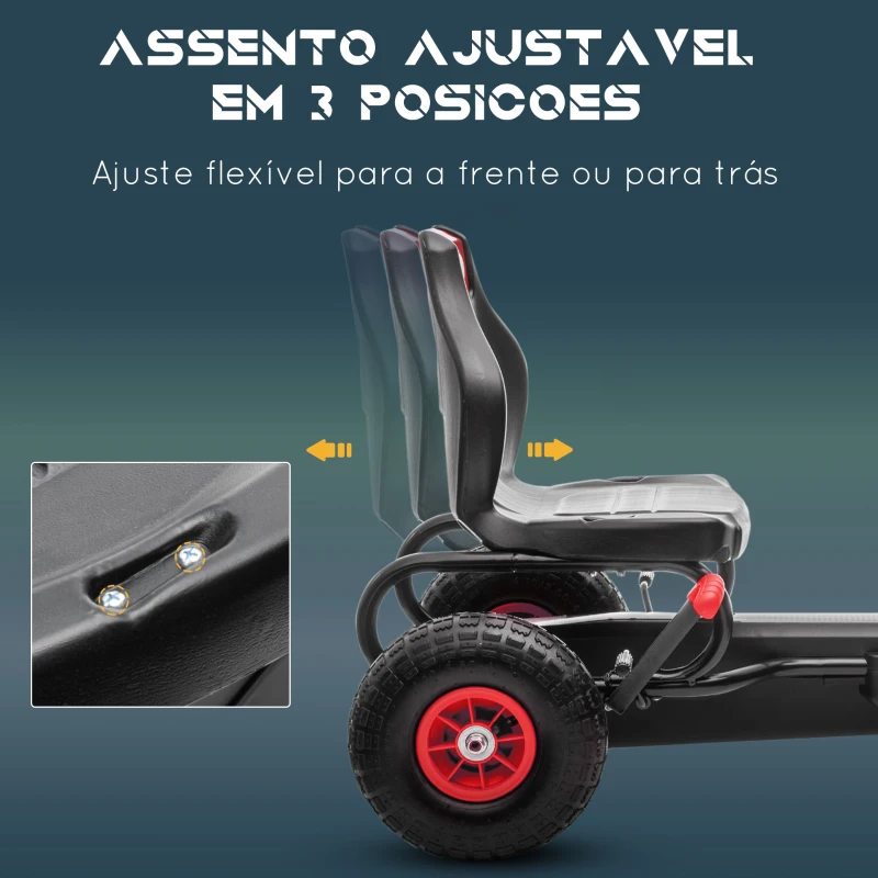 HOMCOM Kart a Pedais para Crianças 5-12 Anos com Assento Ajustável Pneus Insufláveis Amortecimento e Travão de Mão 121x58x61cm Vermelho