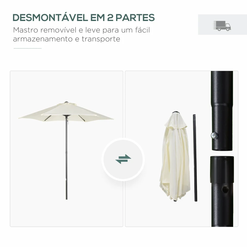 Outsunny Chapéu de Sol de Jardim Ø2x2 m Chapéu de Sol com Mastro de Alumínio Manivela Teto com Ventilação Suporte de Fixação e Desmontável para Terraço Pátio Exterior Bege