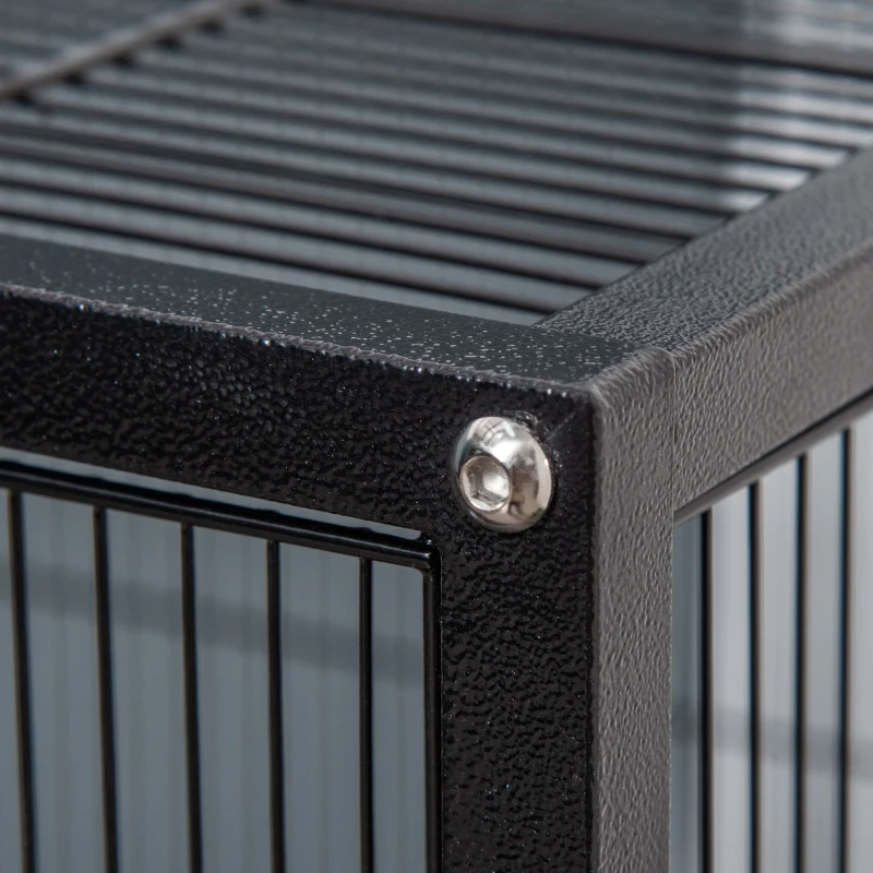 PawHut Gaiola para Pássaros com 4 Rodas Gaiola para Pássaros Metálica com Múltiplas Portas 4 Comedouros Bebedouro 2 Poleiros e Bandeja para Louros Canários Periquitos 79x52x137cm Preto