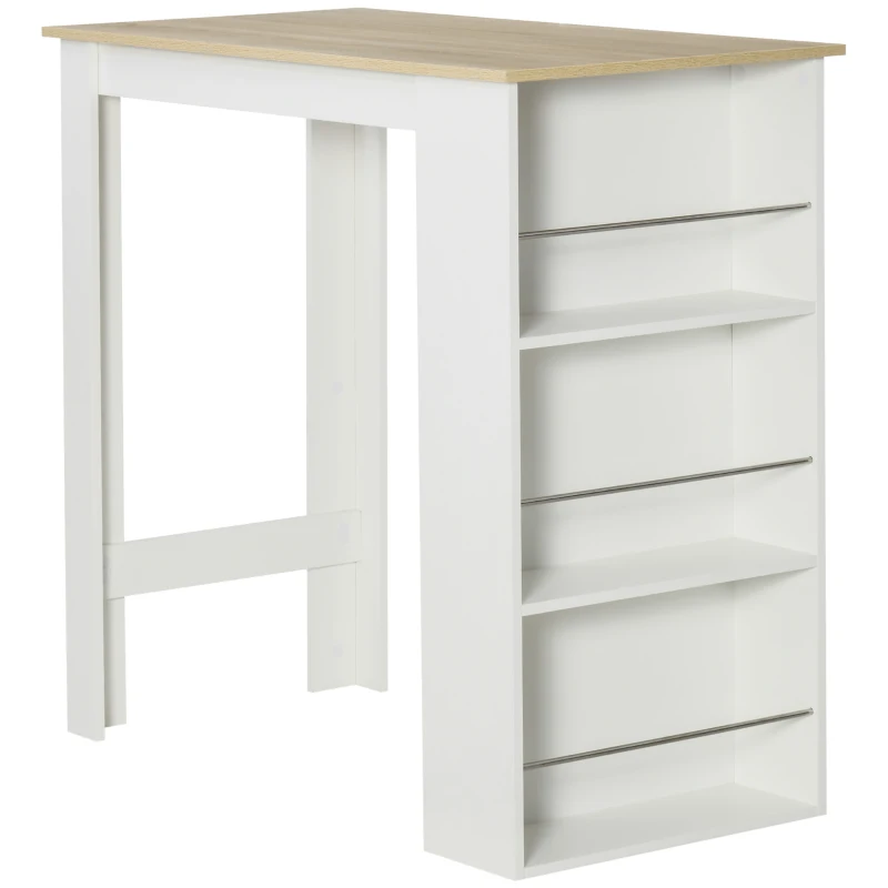 HOMCOM Mesa de Bar de Bistrô com 3 Prateleiras com Suporte Estilo Moderno para Cozinha e Sala de Jantar 112x57x106 cm Branco