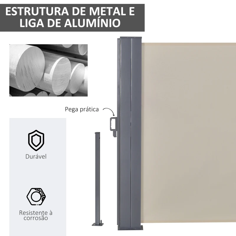 Outsunny Toldo Lateral Retrátil 600x160cm Toldo de Privacidade Extensível com Ângulo Ajustável e Proteção UV+50 para Jardim Balção Terraço Bege