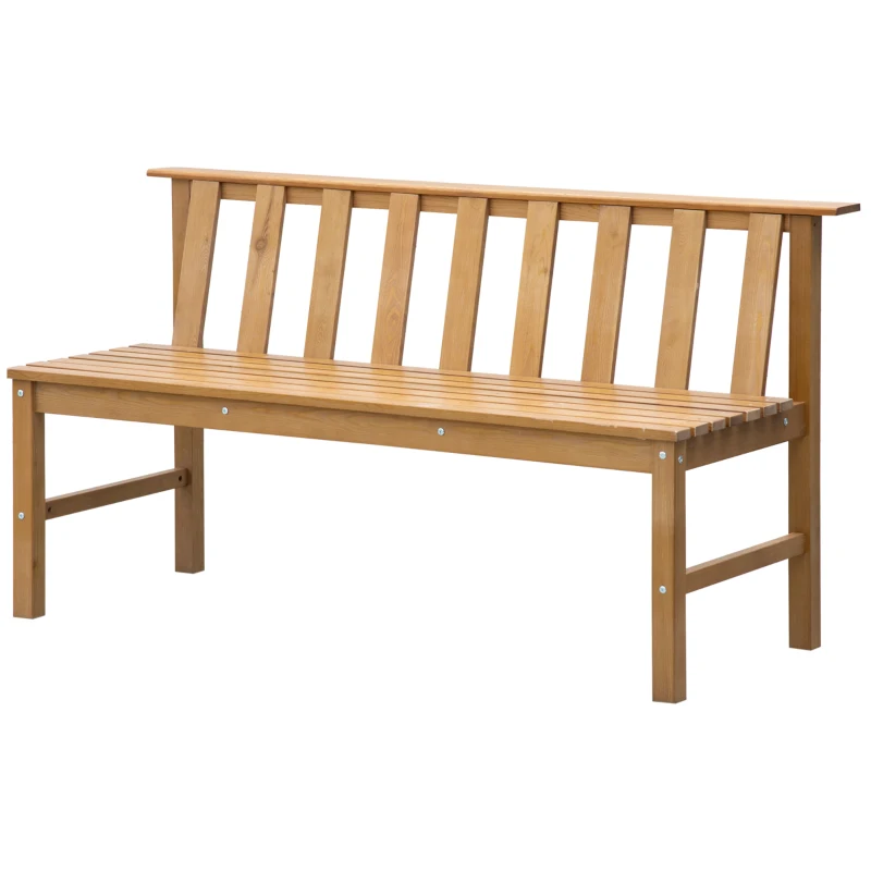 Outsunny Banco de Jardim de 3 Lugares Banco de Exterior de Madeira com Encosto de Ripas 144x60x77 cm Madeira