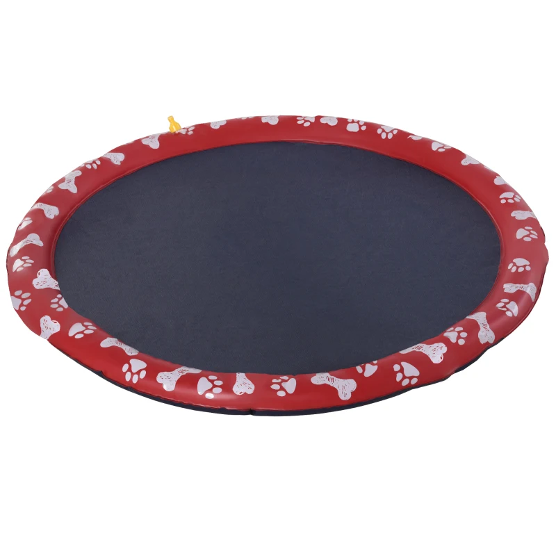 PawHut Tapete Aquático para Animais de Estimação com Pulverizador de Água Piscina Portátil para Cães Ø150 cm Vermelho