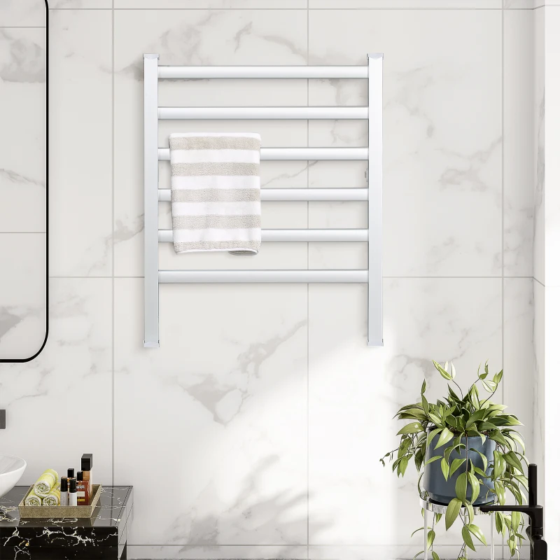 HOMCOM Toalheiro Elétrico para Casa de Banho 140W IPX4 Aquecedor de Toalhas Parede ou Chão com 6 Barras 90x36x69cm Prata