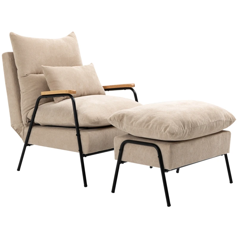 HOMCOM Poltrona Relax com Apoio para os Pés Poltrona Reclinável com Encosto Ajustável Estofada em Veludo 68x91,5x88cm Bege