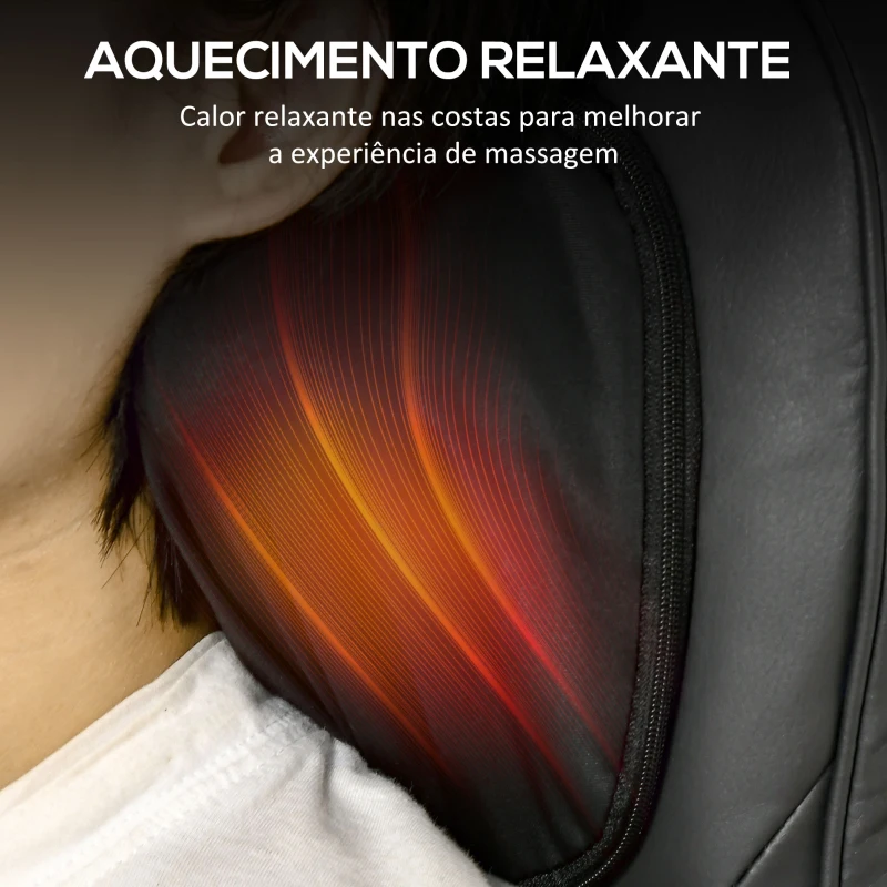 HOMCOM Massageador de Assento com Aquecimento Tapete com Massagem Shiatsu com Controlo Remoto 16 Motores de Vibração 52x39x78cm Preto