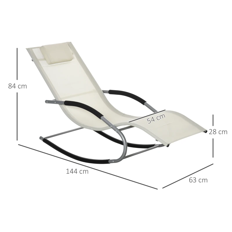 Outsunny Espreguiçadeira Baloiço de Jardim com Apoio para os Braços Almofada para a Cabeça Espreguiçadeira de Exterior Tecido Transpirável e Metal para Praia Pátio Terraço 63x148x85cm Bege