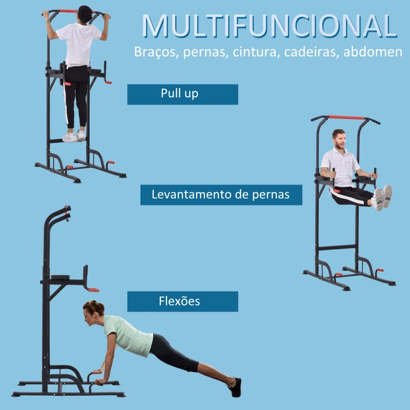 HOMCOM Torre de Exercícios Estação Multifuncional Altura Ajustável com 7 Orifícios para Treinamento Fitness para Casa Academia Escritório Carga Máxima 120kg 123x98x189-239cm Preto e Vermelho