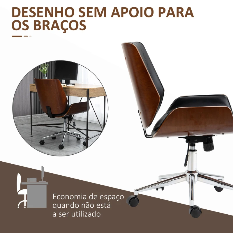 Vinsetto Cadeira de Escritório Operativa Giratória em PU com Altura Ajustável Função Inclinação 51x65,5x82-92cm Preto