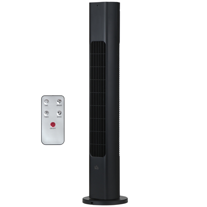 HOMCOM Ventoinha de Coluna com Controlo Remoto Oscilação de 75° Temporizador 3 Velocidades 3 Modos Silencioso Ø18x78,5 cm Preto