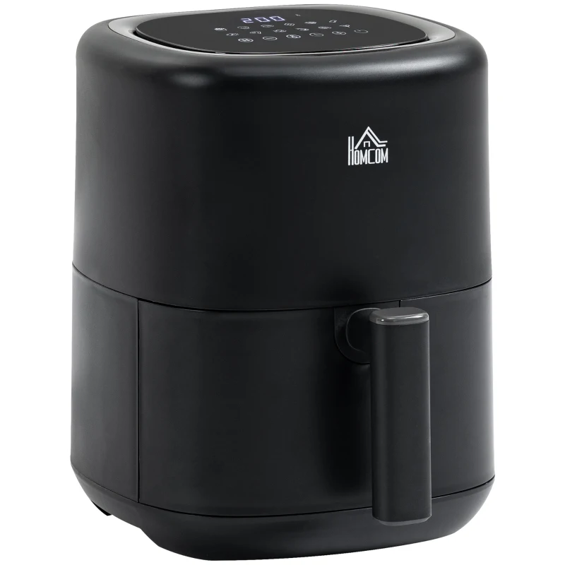 HOMCOM Fritadeira sem Óleo 3L Fritadeira de Ar Quente 1300W com 12 Programas Tela LED Tátil Temporizador Temperatura Ajustável e Cesta Antiaderente 29,5x23,8x30,3cm Preto