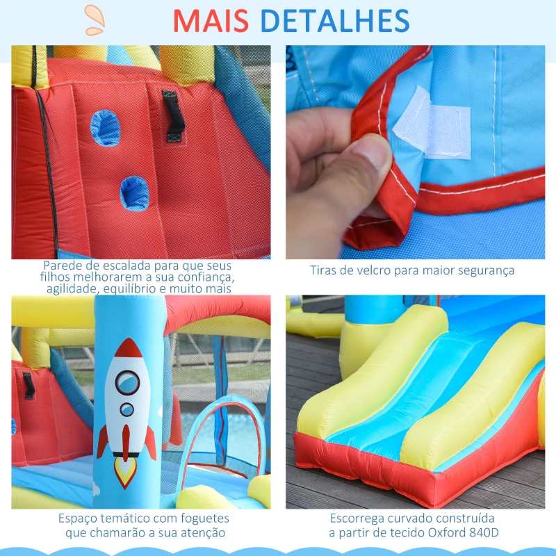 Outsunny Castelo Insuflável com 2 Escorregas Trampolim e Piscina para Crianças acima de 3 Anos com Inflador e Bolsa de Transporte para Interior Exterior 330x265x185cm Multicor