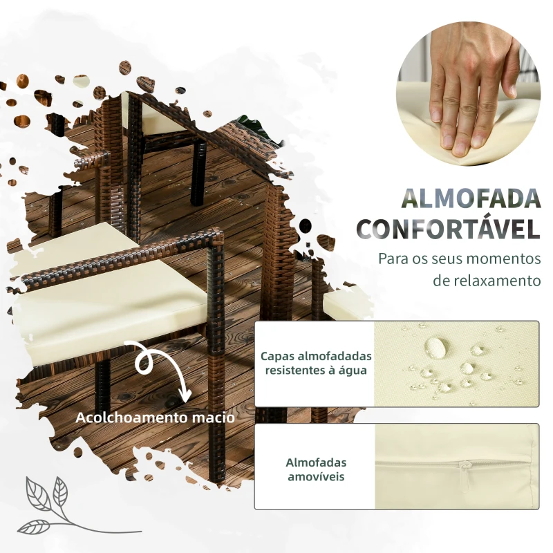 Outsunny Conjunto de Jardim Refeição de Vime Sintético com 5 Peças Mesa com Bancada de Vidro e 4 Cadeiras Marrom
