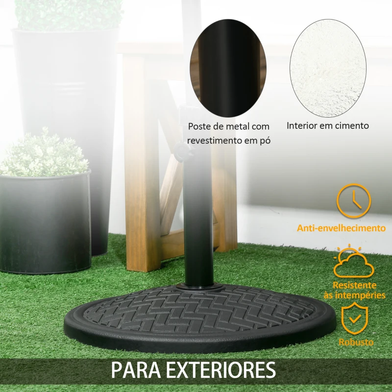 Outsunny Base para Chapéu de Sol de Cimento Suporte para Chapéu de Sol de 14 kg para Mastros de Ø32-38 mm Ø46x34 cm Preto