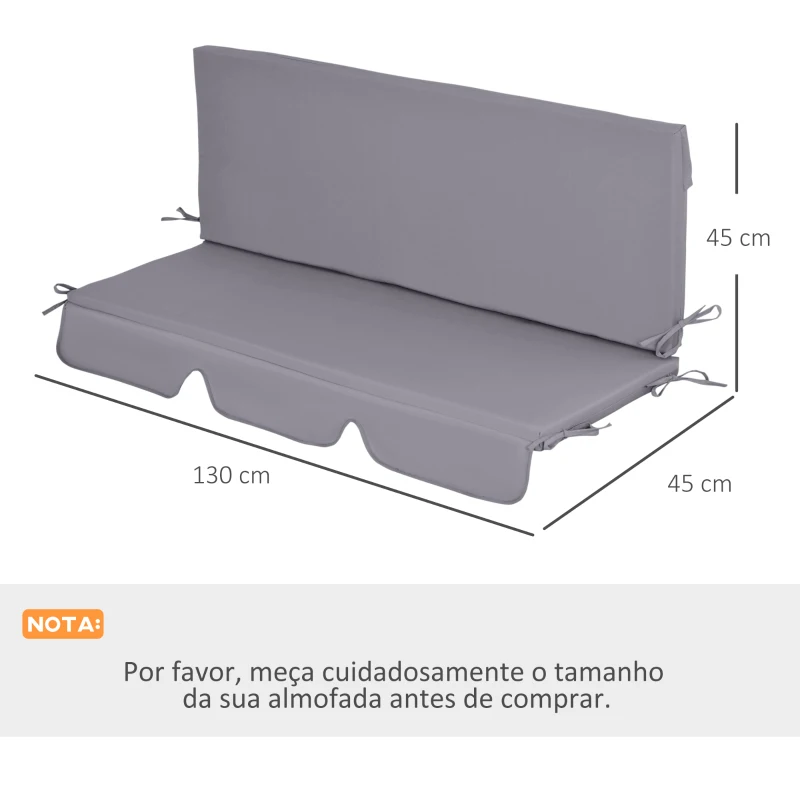 Outsunny Almofada para Baloiço de 2 Peças Almofada para Baloiço de Assento e Encosto Acolchoado 130x45x5 cm Cinza