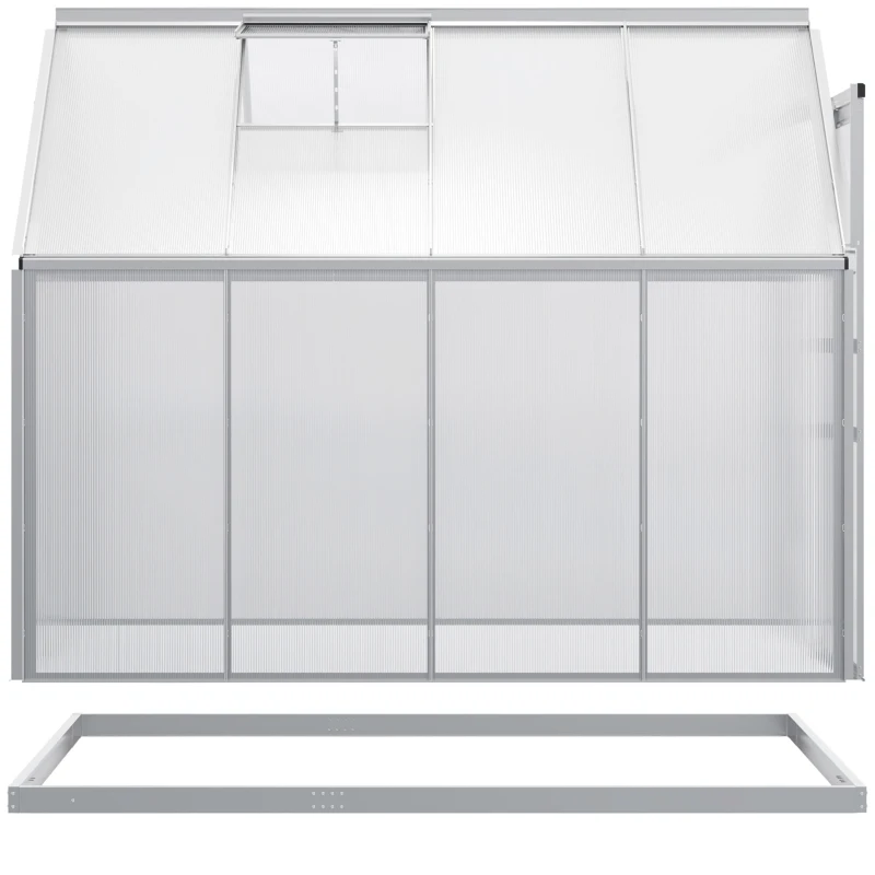 Outsunny Estufa de Jardim de Policarbonato e Alumínio Estufa de Exterior com Porta Corredeira e 2 Clarobóias para Cultivo de Plantas Sementes 190x253x199cm Transparente