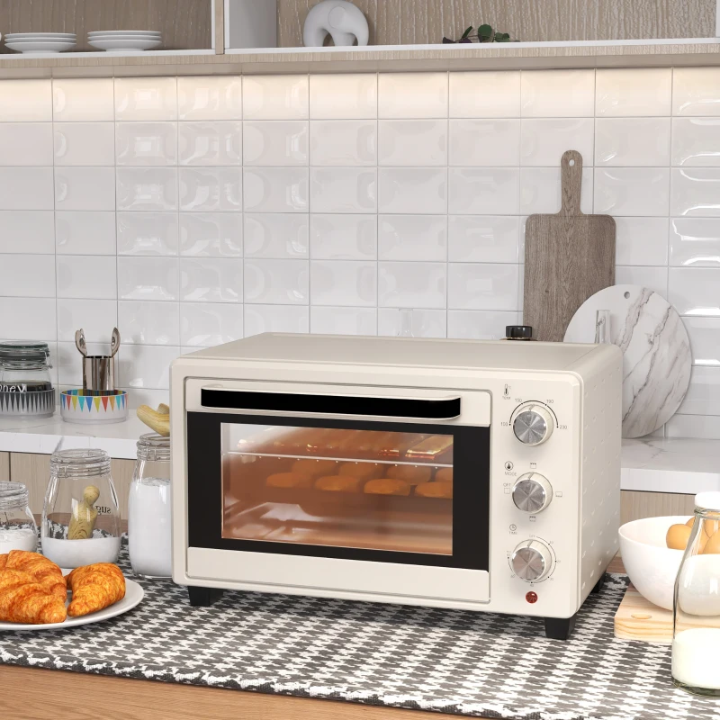 HOMCOM Minioven, 3 Kookmodi, tot 230° C, 1400W, met Accessoires, 46x38,5x29cm, Crème(m-2)